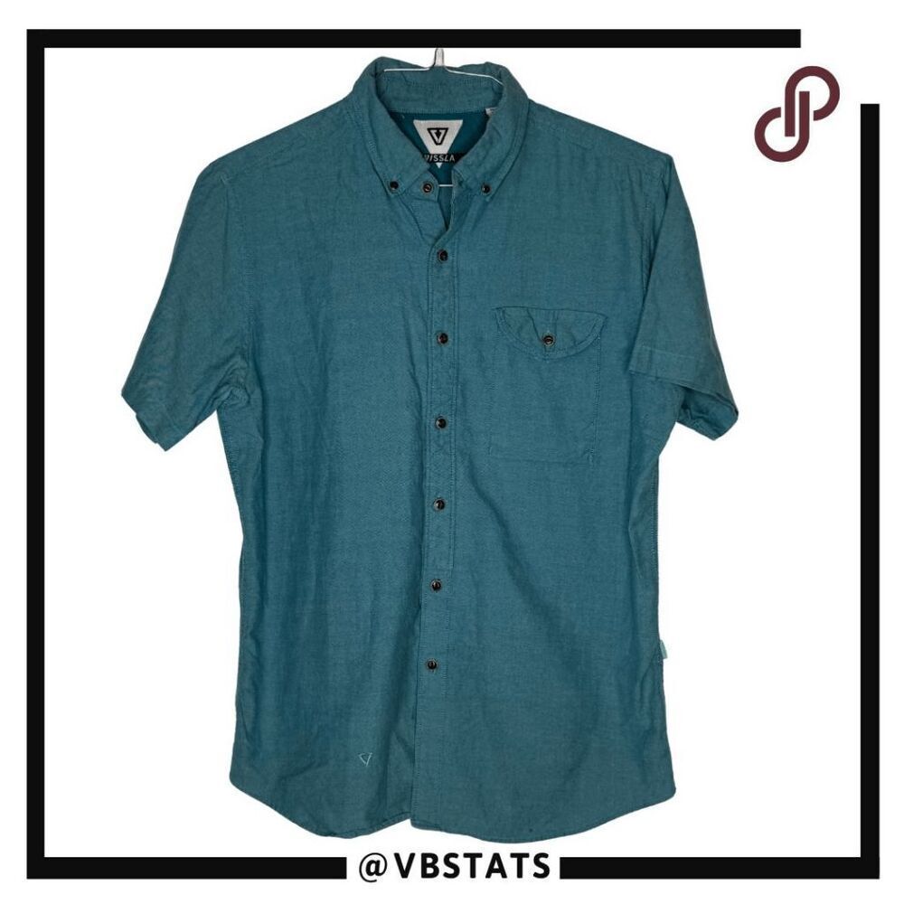 Vissla Men's Woven Short Sleeve Collared Button Down‎ Shirt Green Size Medium